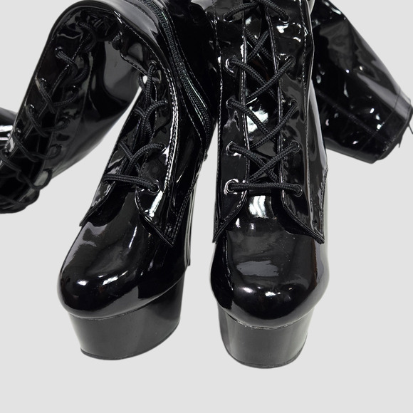 Pleaser Delight 3023 Platform Stiletto Boots Black Patent Thigh High OTK Heels 8 - Picture 4 of 14